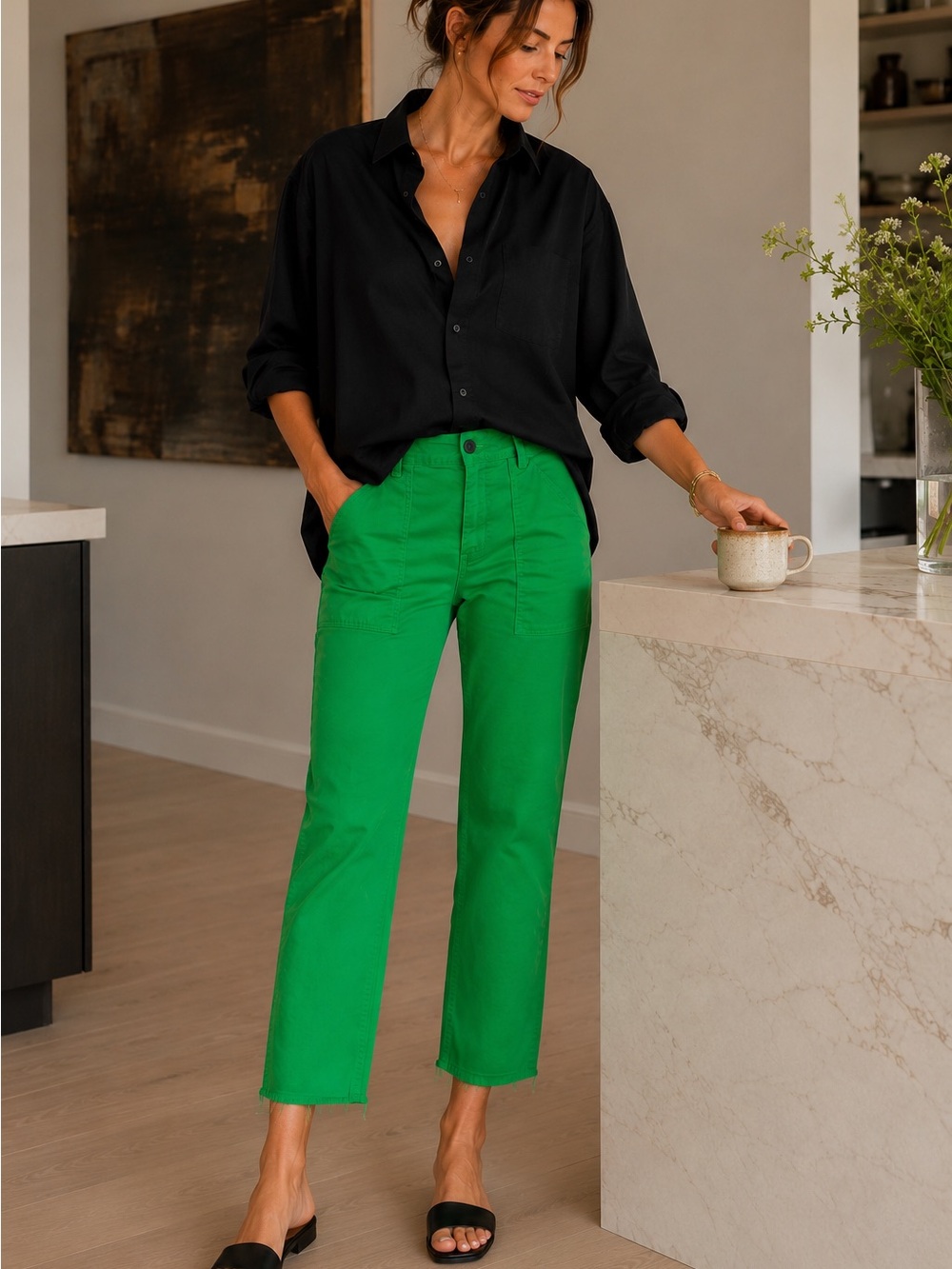 Nili Lotan Jenna Stretch Twill Ankle-Length Pants in Kelly Green - 00